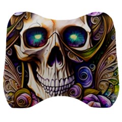 Gothic Cute Skull Floral Velour Head Support Cushion by GardenOfOphir