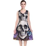Skull Bones V-Neck Midi Sleeveless Dress 