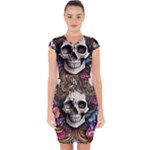Skull Bones Capsleeve Drawstring Dress 