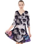 Skull Bones Quarter Sleeve Front Wrap Dress