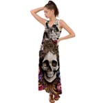 Skull Bones V-Neck Chiffon Maxi Dress