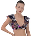 Skull Bones Plunge Frill Sleeve Bikini Top