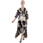 Skull Bones Quarter Sleeve Wrap Front Maxi Dress