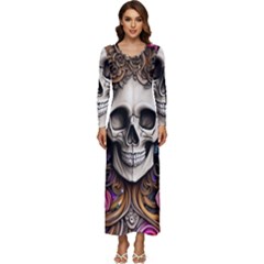 Skull Bones Long Sleeve Longline Maxi Dress by GardenOfOphir