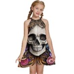 Skull Bones Kids  Halter Collar Waist Tie Chiffon Dress