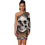 Skull Bones Long Sleeve One Shoulder Mini Dress