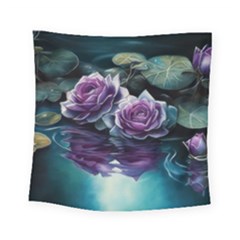 Roses Water Lilies Watercolor Square Tapestry (small) by Ravend