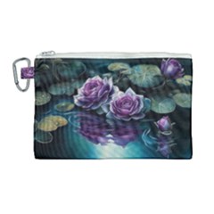 Roses Water Lilies Watercolor Canvas Cosmetic Bag (large) by Ravend