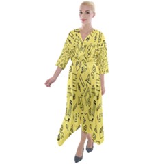 Back-to-school Quarter Sleeve Wrap Front Maxi Dress by nateshop