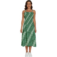 Batik-green Sleeveless Shoulder Straps Boho Dress by nateshop