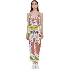 Flowers-101 V-neck Spaghetti Strap Tie Front Jumpsuit by nateshop