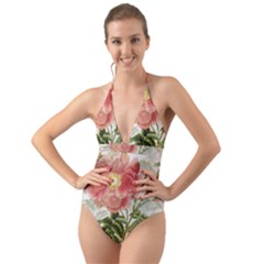 Flowers-102 Halter Cut-out One Piece Swimsuit