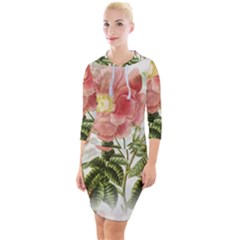 Flowers-102 Quarter Sleeve Hood Bodycon Dress