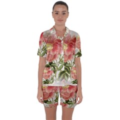 Flowers-102 Satin Short Sleeve Pajamas Set