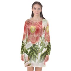 Flowers-102 Long Sleeve Chiffon Shift Dress 