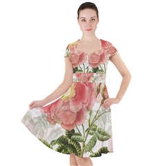 Flowers-102 Cap Sleeve Midi Dress