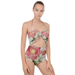 Flowers-102 Scallop Top Cut Out Swimsuit