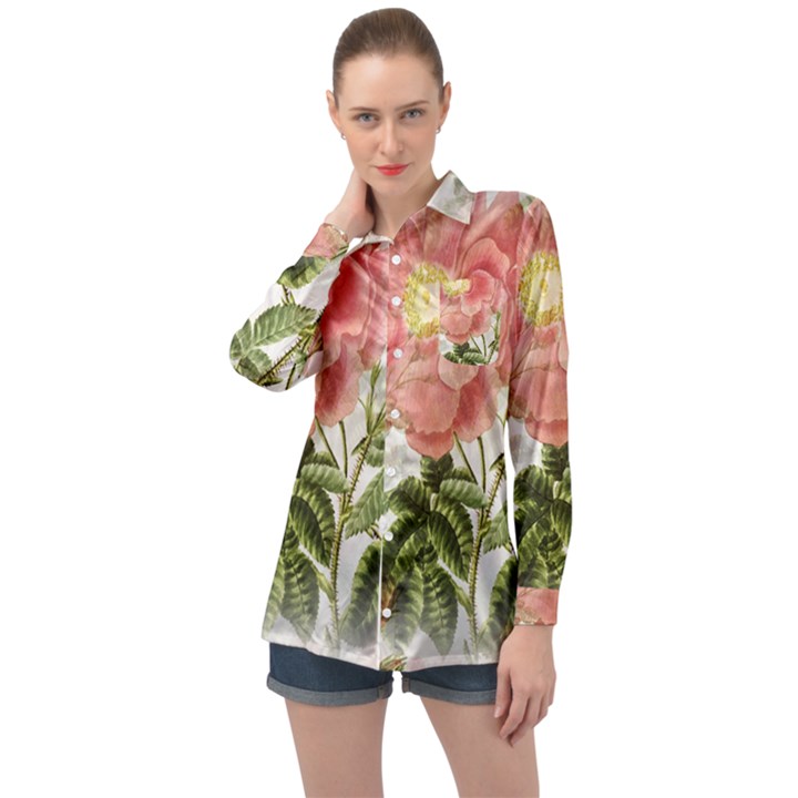 Flowers-102 Long Sleeve Satin Shirt