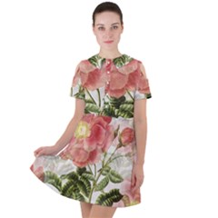Flowers-102 Short Sleeve Shoulder Cut Out Dress 