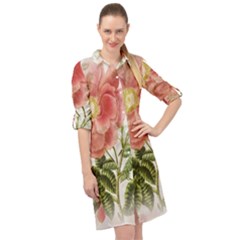Flowers-102 Long Sleeve Mini Shirt Dress