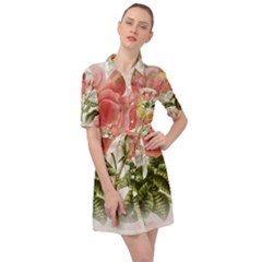 Flowers-102 Belted Shirt Dress