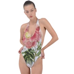 Flowers-102 Backless Halter One Piece Swimsuit