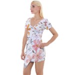 Flowers-107 Short Sleeve Asymmetric Mini Dress