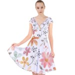 Flowers-107 Cap Sleeve Front Wrap Midi Dress