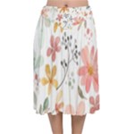 Flowers-107 Velvet Flared Midi Skirt