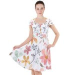 Flowers-107 Cap Sleeve Midi Dress