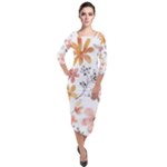 Flowers-107 Quarter Sleeve Midi Velour Bodycon Dress