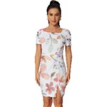 Flowers-107 Fitted Knot Split End Bodycon Dress