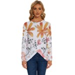 Flowers-107 Long Sleeve Crew Neck Pullover Top