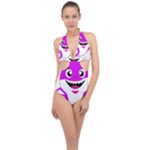 Purple Shark Fish Halter Front Plunge Swimsuit