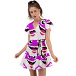 Purple Shark Fish Flutter Sleeve Wrap Dress