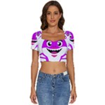 Purple Shark Fish Short Sleeve Square Neckline Crop Top 