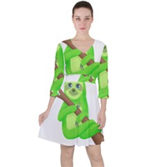 Sloth Branch Cartoon Fantasy Quarter Sleeve Ruffle Waist Dress by Semog4