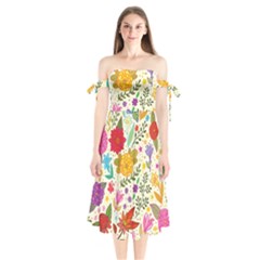 Colorful Flowers Pattern Abstract Patterns Floral Patterns Shoulder Tie Bardot Midi Dress by Semog4