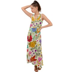 Colorful Flowers Pattern Abstract Patterns Floral Patterns V-neck Chiffon Maxi Dress by Semog4