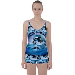 Orca Wave Water Underwater Sky Tie Front Two Piece Tankini by Semog4