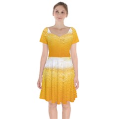 Texture Pattern Macro Glass Of Beer Foam White Yellow Short Sleeve Bardot Dress by Semog4