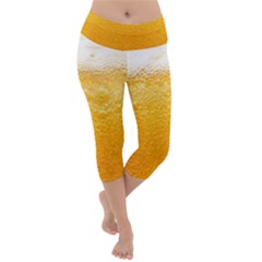 Texture Pattern Macro Glass Of Beer Foam White Yellow Lightweight Velour Capri Yoga Leggings by Semog4