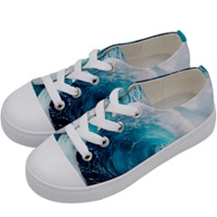 Tsunami Big Blue Wave Ocean Waves Water Kids  Low Top Canvas Sneakers by Semog4