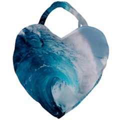 Tsunami Big Blue Wave Ocean Waves Water Giant Heart Shaped Tote by Semog4