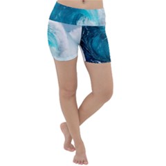 Tsunami Big Blue Wave Ocean Waves Water Lightweight Velour Yoga Shorts by Semog4