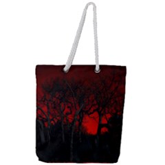 Dark Forest Jungle Plant Black Red Tree Full Print Rope Handle Tote (large) by Semog4