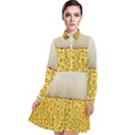 Texture Pattern Macro Glass Of Beer Foam White Yellow Art Long Sleeve Chiffon Shirt Dress