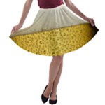 Texture Pattern Macro Glass Of Beer Foam White Yellow Art A-line Skater Skirt