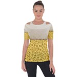 Texture Pattern Macro Glass Of Beer Foam White Yellow Art Shoulder Cut Out Short Sleeve Top