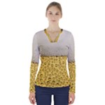 Texture Pattern Macro Glass Of Beer Foam White Yellow Art V-Neck Long Sleeve Top